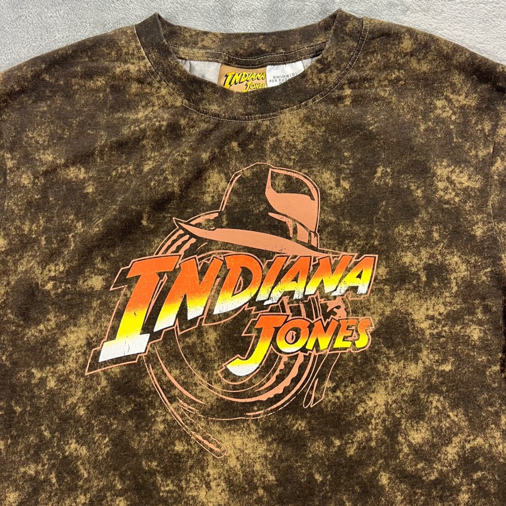Indiana Jones T-Shirt‎ Mens Small Brown Acid Wash Graphic Tee Disney Excellent